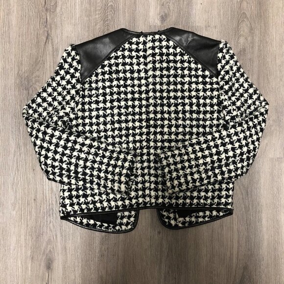 Cache Women's Size 2 Wool Blend Cropped Jacket Black White Houndstooth Blazer - Picture 6 of 9
